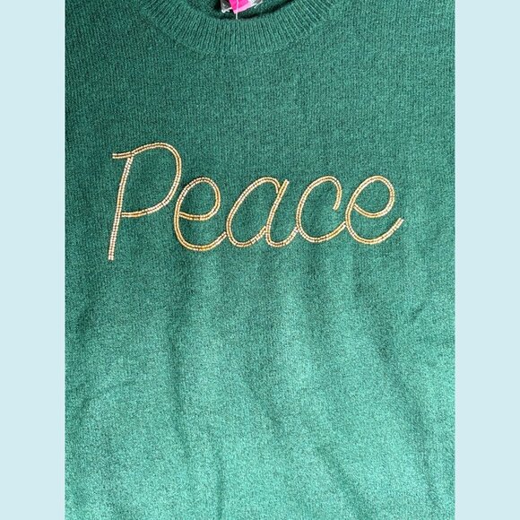Vince Camuto Sweater Women's Small Green Crewneck Holiday Peace Festive Cozy NWT - Picture 4 of 10